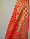 Banarasee Chanderi Cotton Dupatta With Floral Border Design-Red
