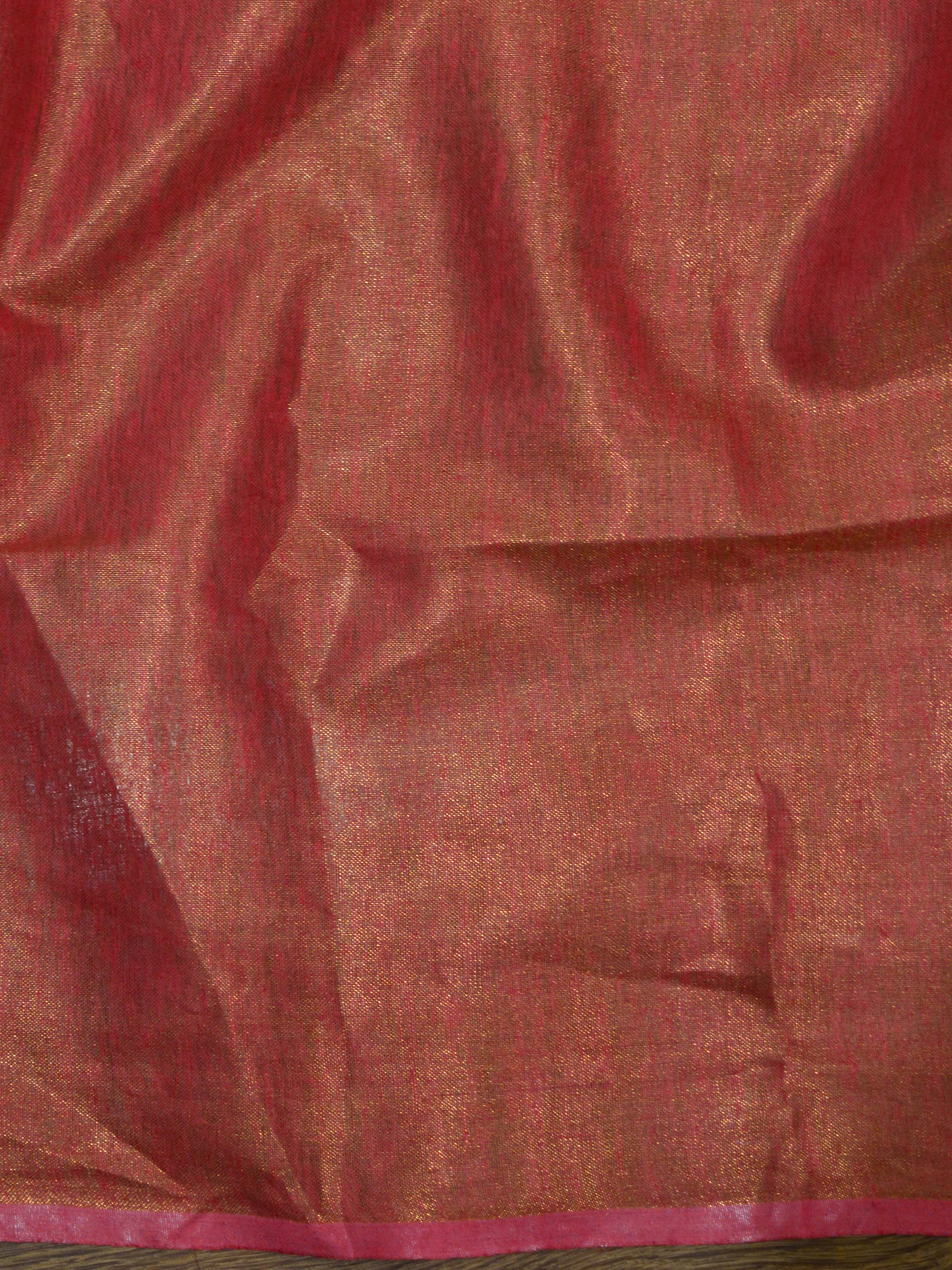 Banarasee Handloom Pure Linen By Tissue Metallic Shine Saree-Pink