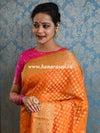 Banarasee Handwoven Semi-Chiffon Saree With Floral Border & Buta-Orange