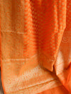 Banarasee Handwoven Semi-Chiffon Saree With Floral Border & Buta-Orange