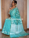 Banarasee Handwoven Cotton Silk With Silver Zari Buti & Border-Sea Green