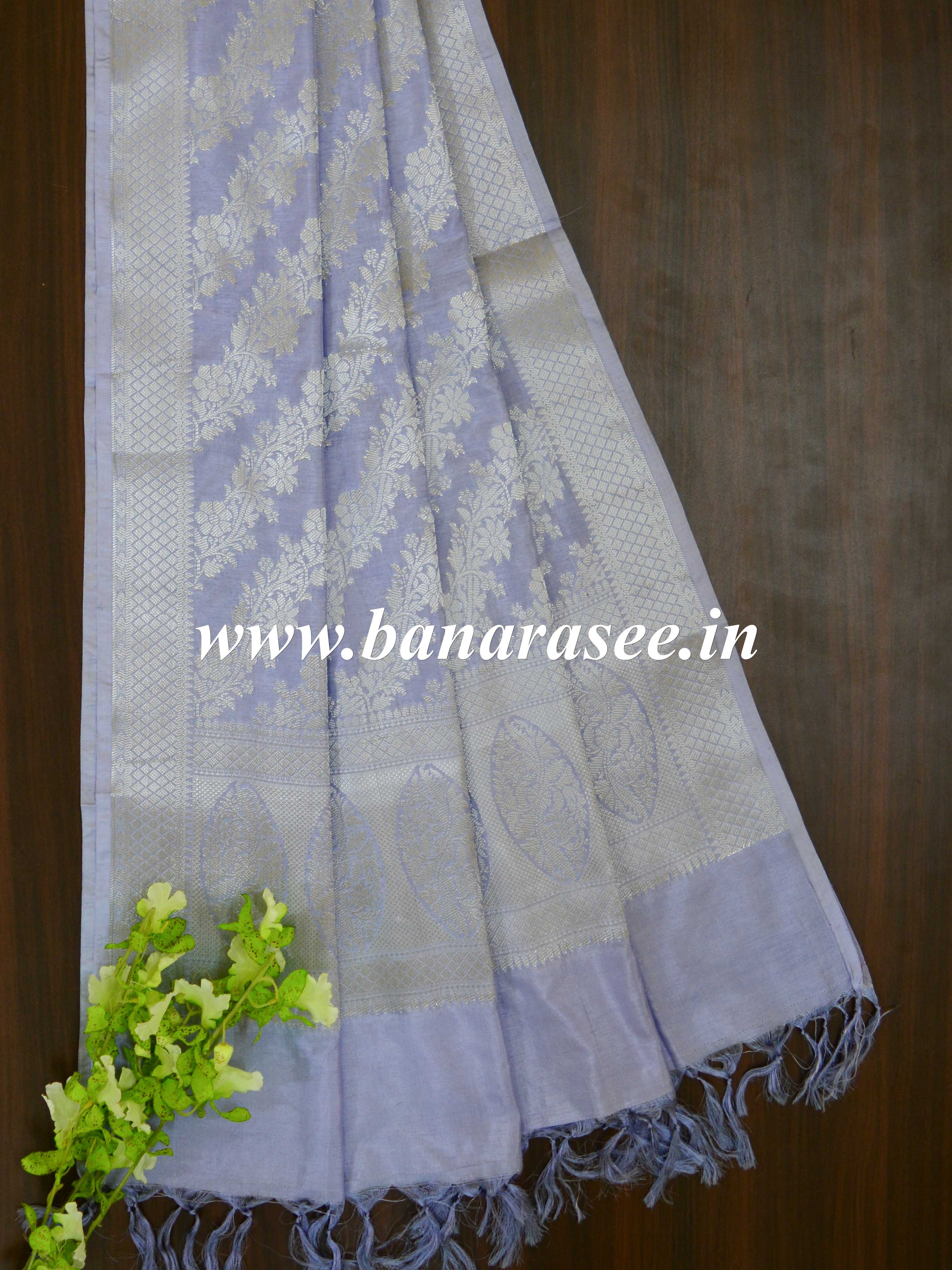 Banarasee Art Silk Dupatta Floral Stripes Design-Grey