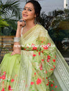 Banarasee Handwoven Organza Silk Multicolour Resham Floral Embroidery Saree-Light Green