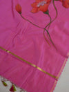 Banarasee Pure Handloom Chanderi Hand Painted Dupatta-Pink