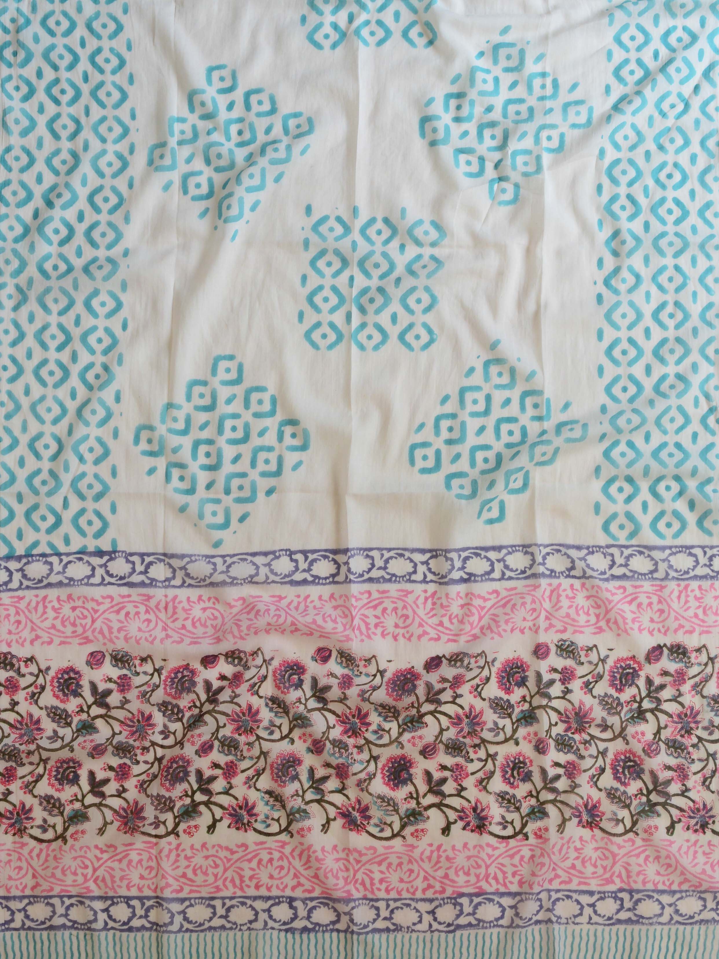 Handloom Mul Cotton Block Print Suit Set-White