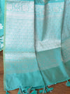 Banarasee Handwoven Cotton Silk With Silver Zari Buti & Border-Sea Green
