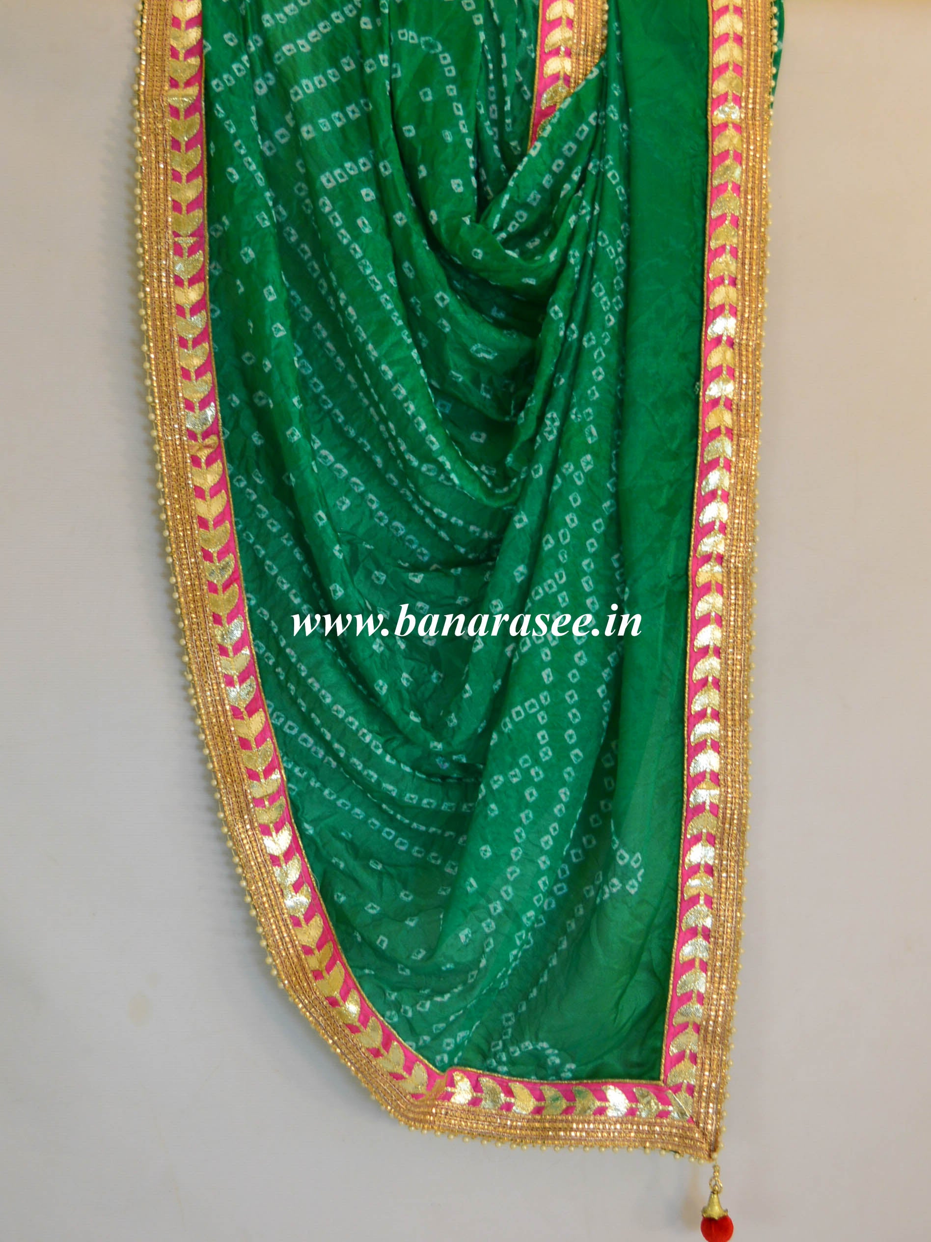 Art Silk Bandhej Gotapatti Dupatta-Green