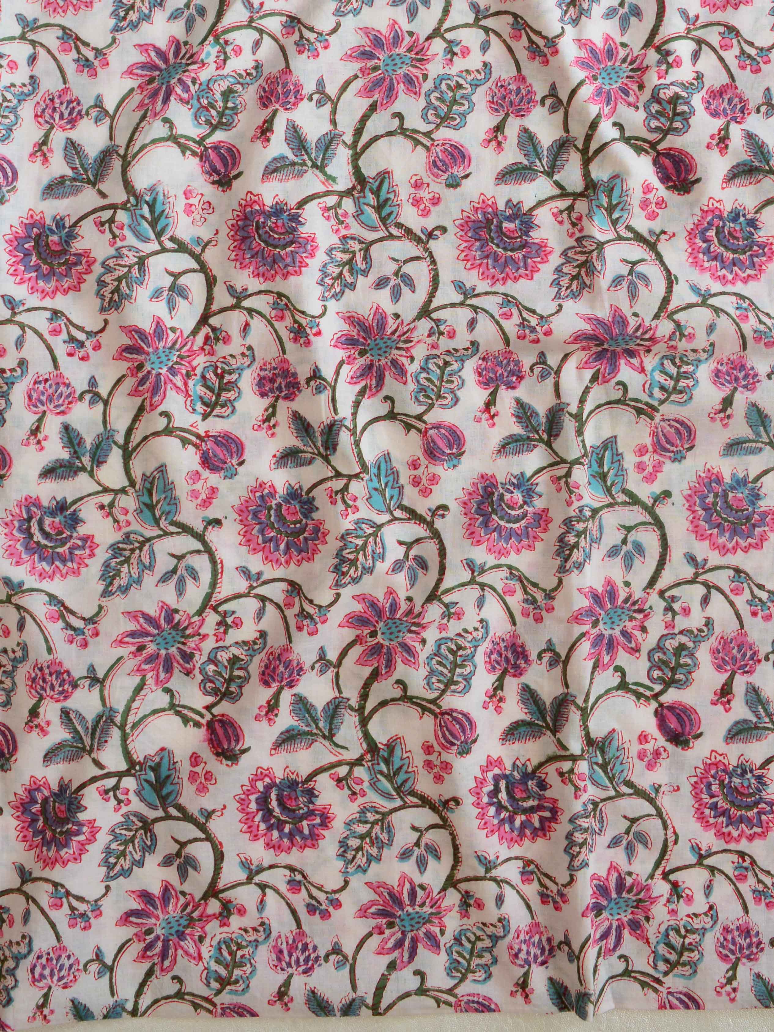 Handloom Mul Cotton Block Print Suit Set-White