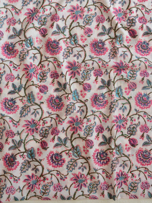 Handloom Mul Cotton Block Print Suit Set-White