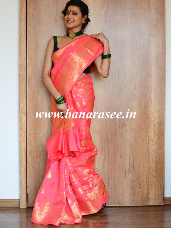 Banarasee Cotton Silk Mix Saree With Big Zari Buta-Peach