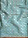 Banarasee Handwoven Cotton Silk With Silver Zari Buti & Border-Sea Green