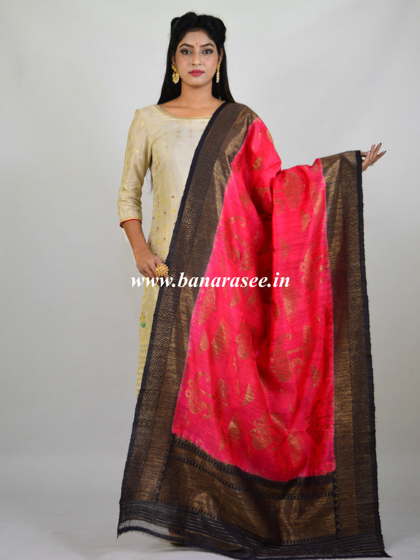 Banarasi Pure Dupion Silk Handloom Dupatta With Zari Weaving-Red