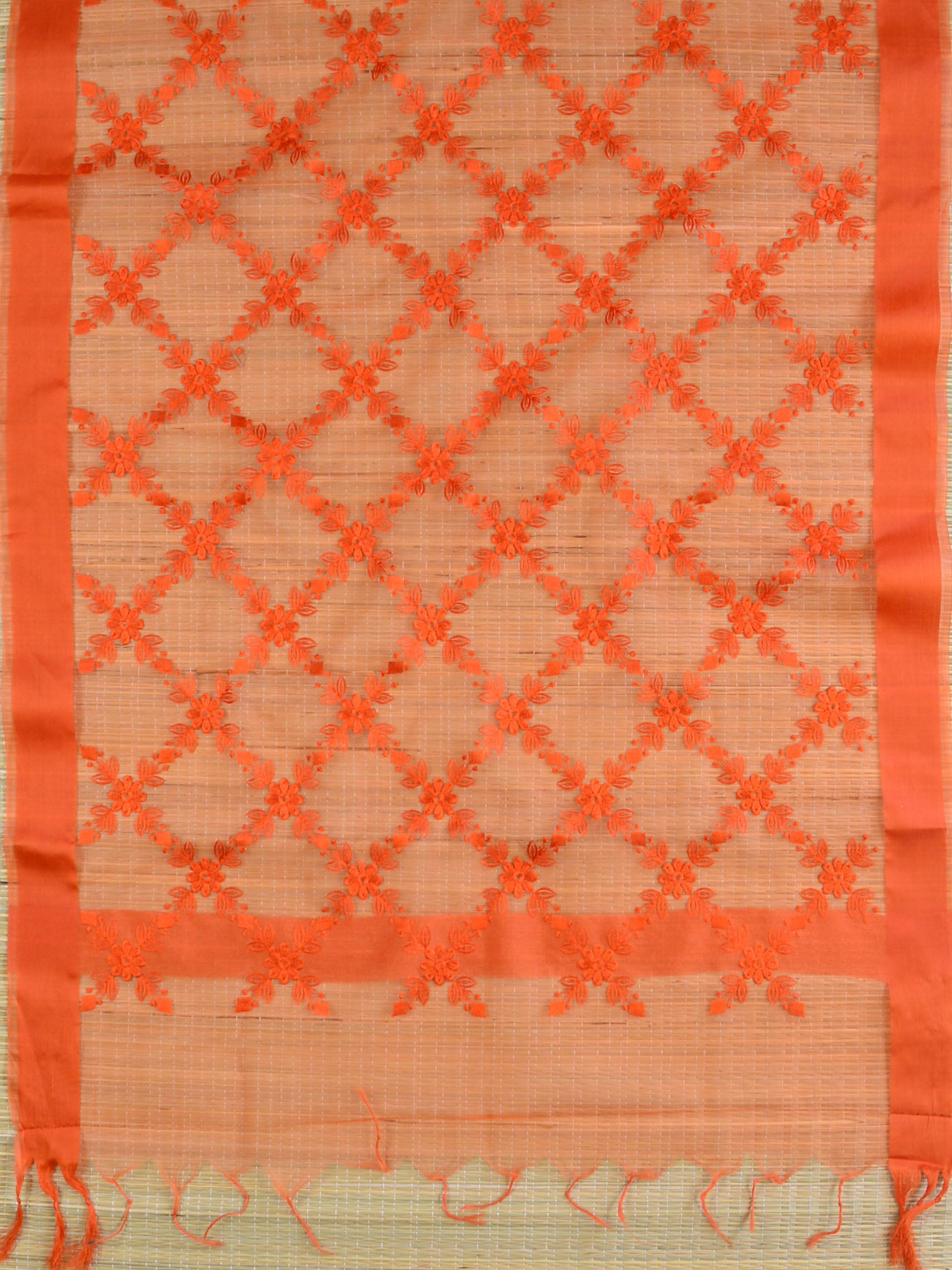 Banarasee Embroidered Resham Jaal Design Organza Dupatta-Orange