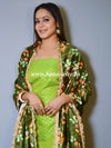 Banarasee Semi Silk Salwar Kameez Fabric With Velvet Gotapatti Dupatta-Green