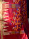 Banarasee Handwoven Silk Cotton Jamdani Saree With Resham & Zari Design-Red