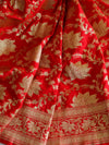 Banarasee Handwoven Art Silk Heavy Zari Jaal Weaving Saree-Red