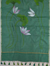 Banarasee Pure Handloom Chanderi Hand Painted Dupatta-Green
