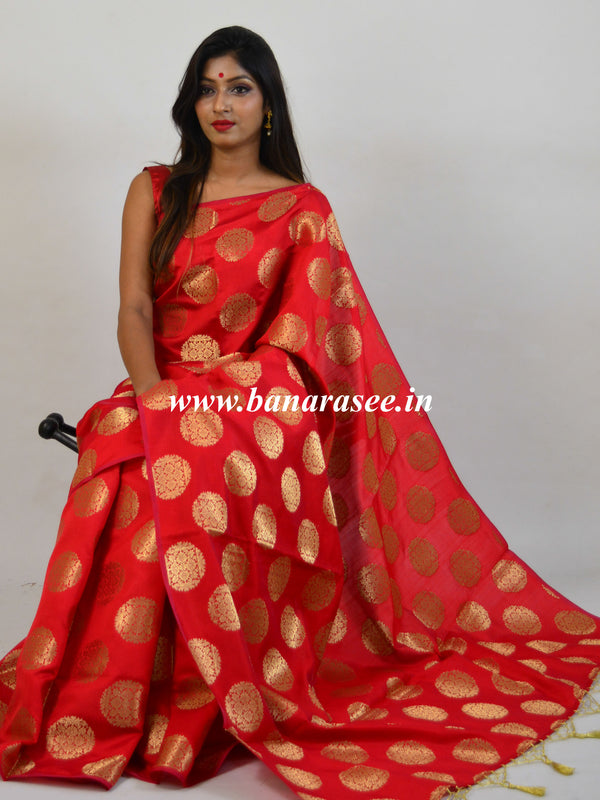 Banarasee Handwoven Semi Silk Saree With Buta Design-Red