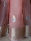 Banarasee Organza Mix Saree With Buti Design & Zari Border-Peach