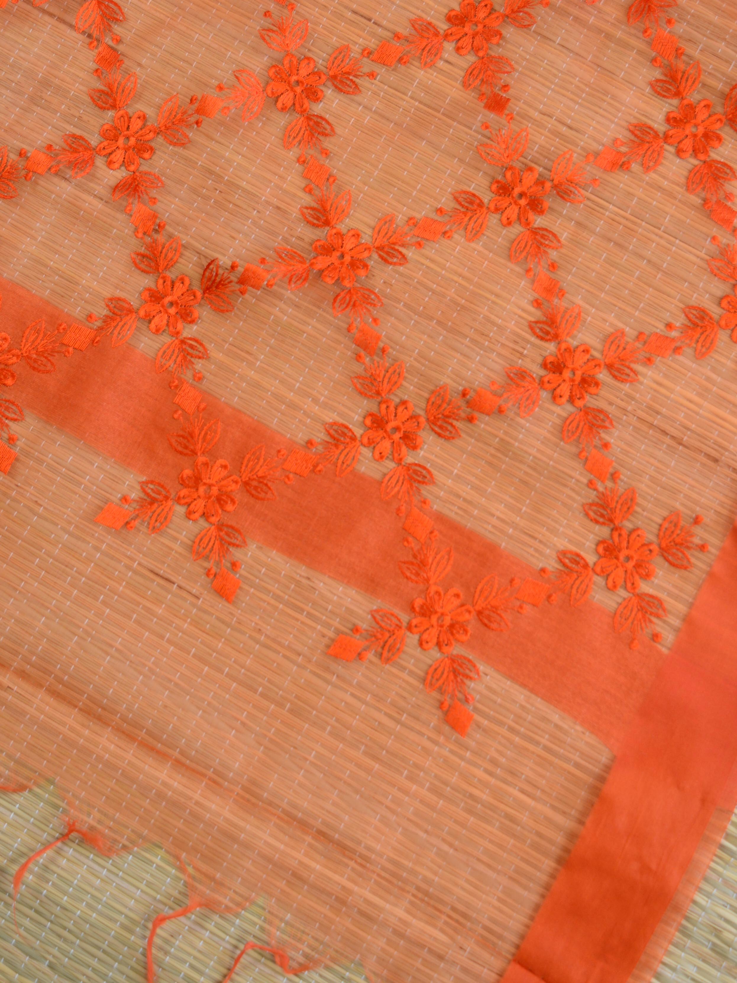 Banarasee Embroidered Resham Jaal Design Organza Dupatta-Orange