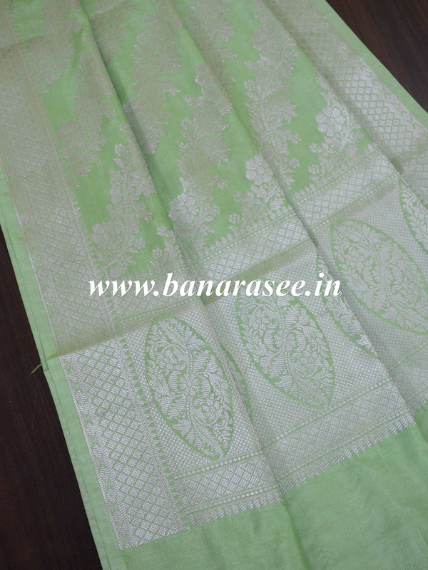 Banarasee Art Silk Dupatta Floral Stripes Design-Light Green