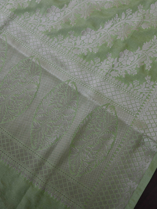 Banarasee Art Silk Dupatta Floral Stripes Design-Light Green