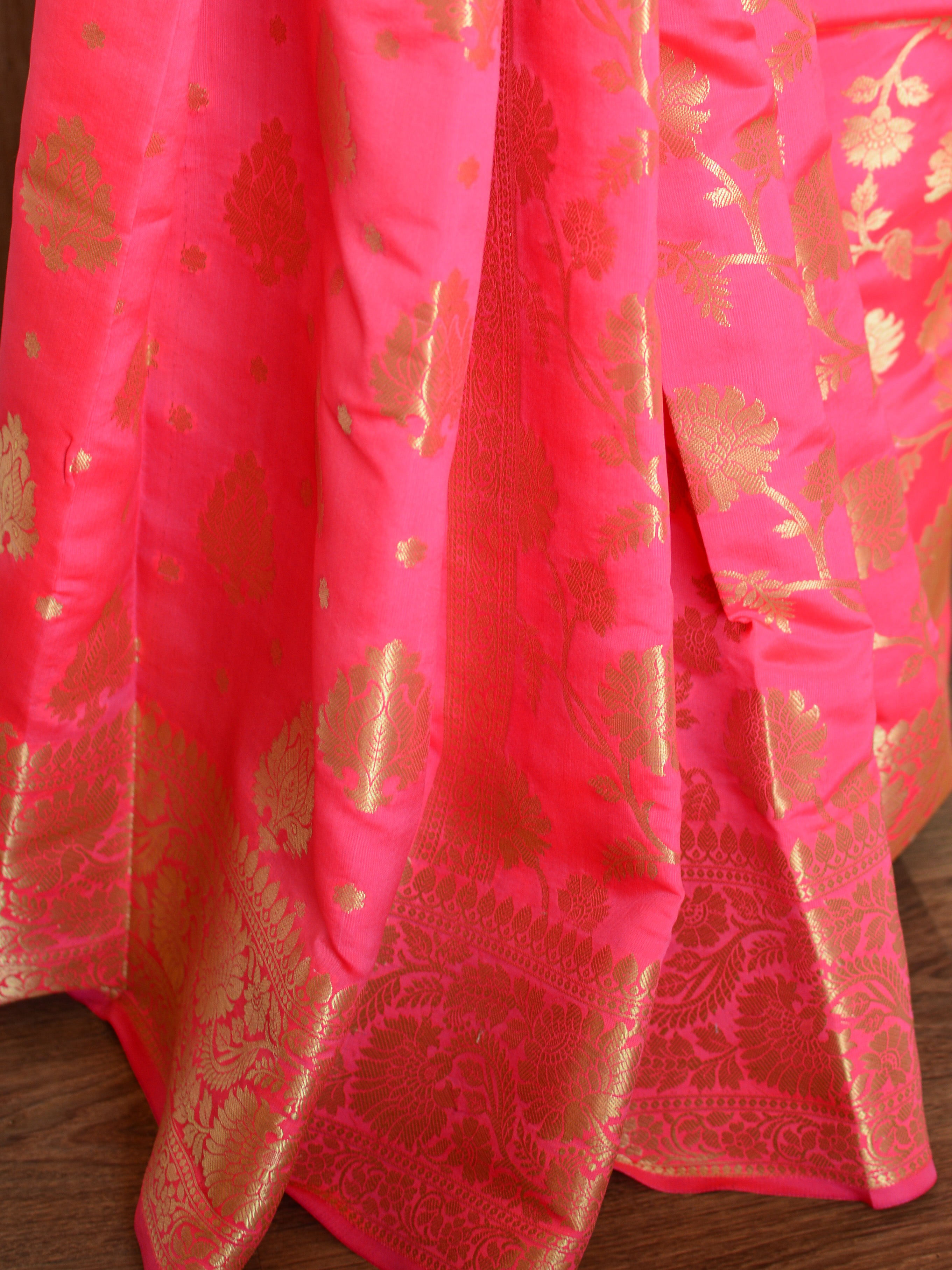 Banarasee Cotton Silk Mix Saree With Big Zari Buta-Peach