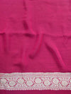 Banarasee Pure Khaddi Chiffon Silk Sari With Small Buti Design & Contrast Floral Border-Blush Pink & Red