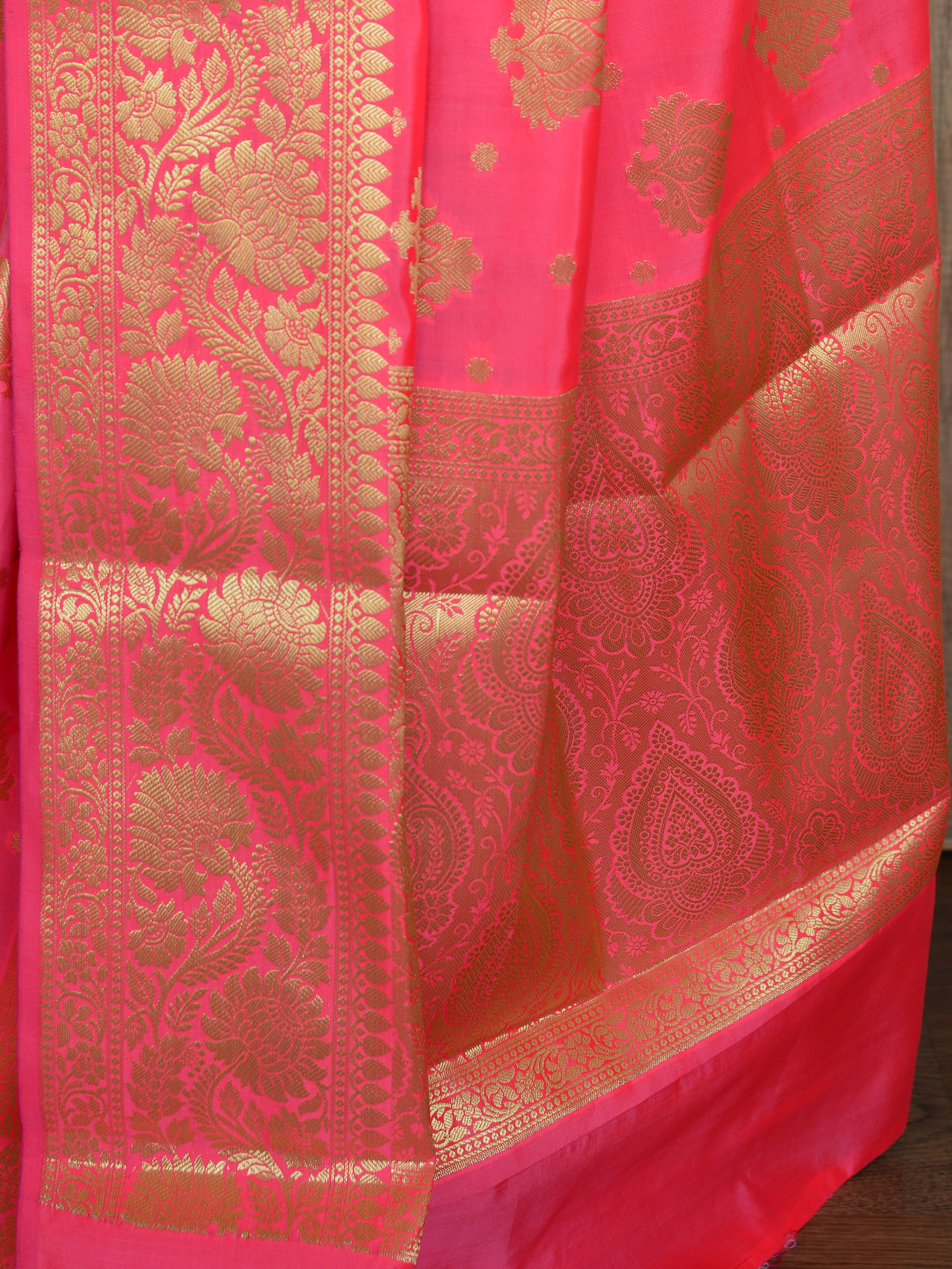 Banarasee Cotton Silk Mix Saree With Big Zari Buta-Peach