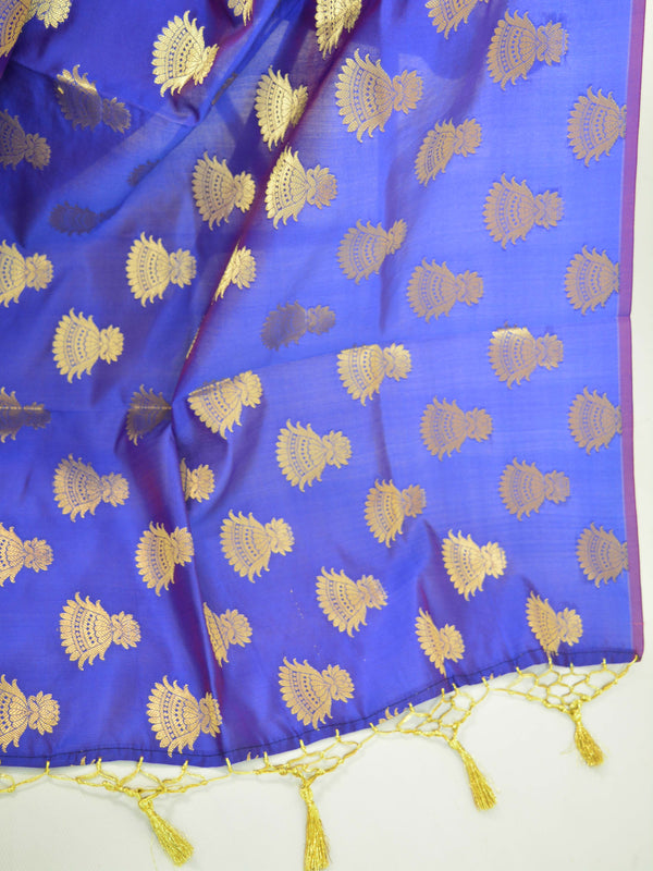 Banarasee Handwoven Semi Silk Saree With Jhumki Motif-Violet