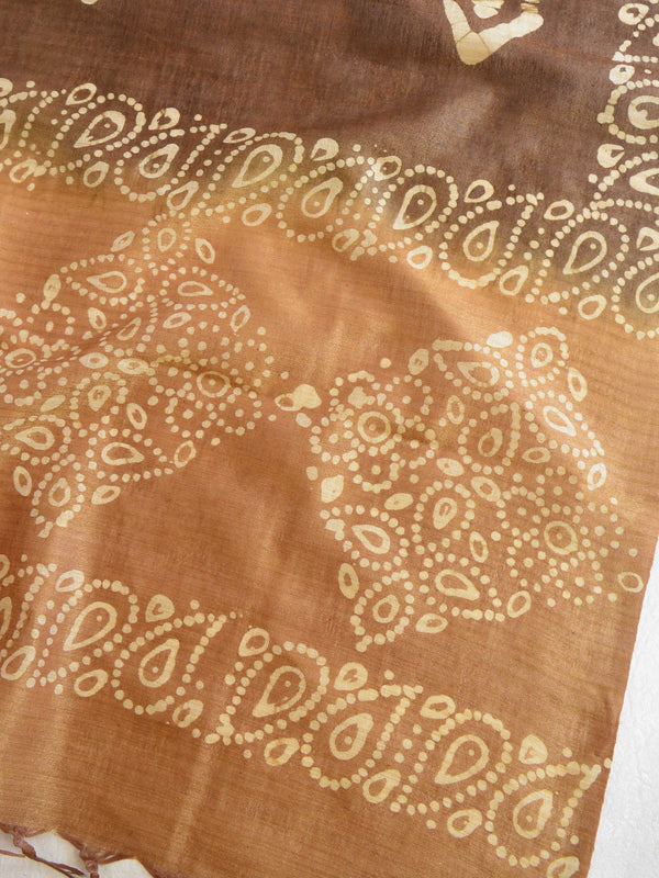 Pure Handloom Khadi Cotton Hand-Dyed Batik Pattern Salwar Kameez Dupatta Set-Brown