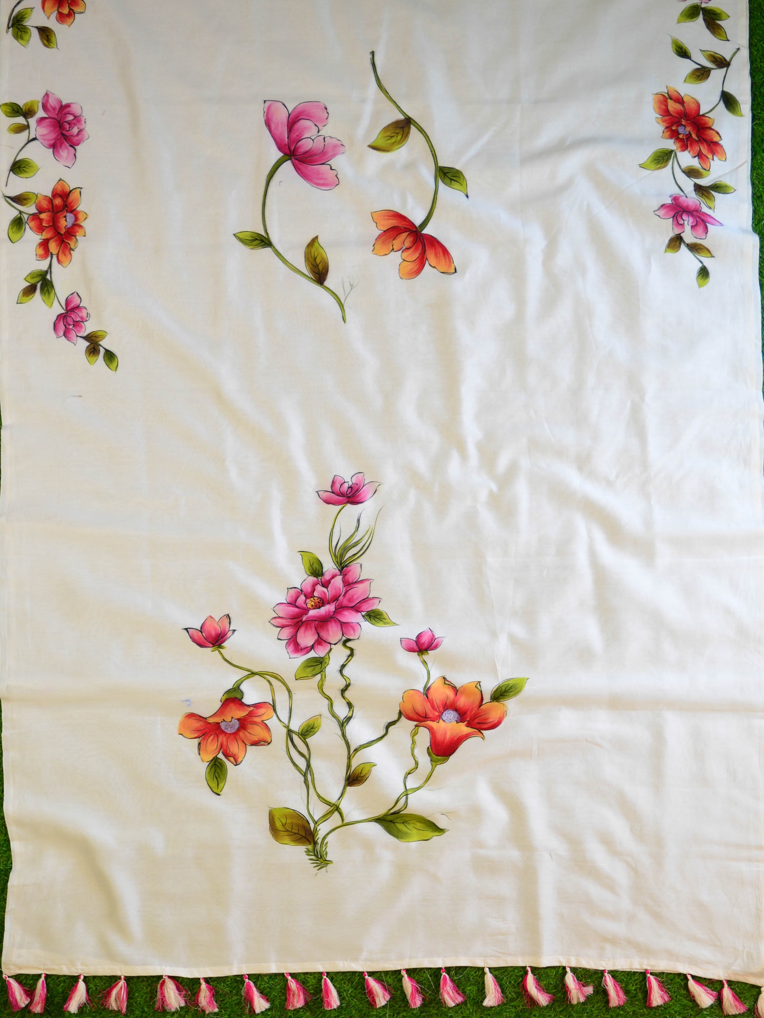 Banarasee Chanderi Handpainted Saree-White