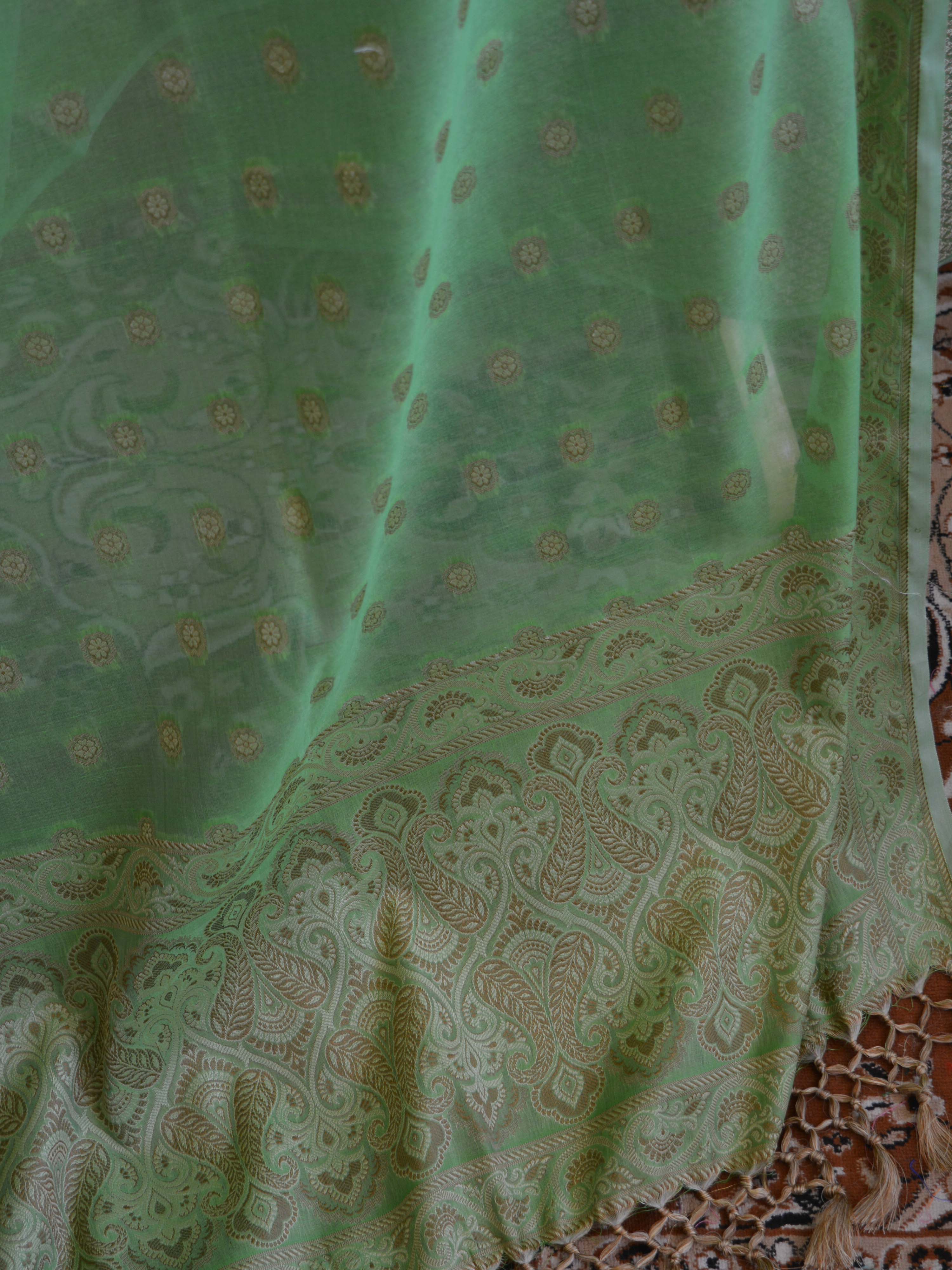 Banarasee Salwar Kameez Cotton Silk Resham Buti Woven Fabric-Green