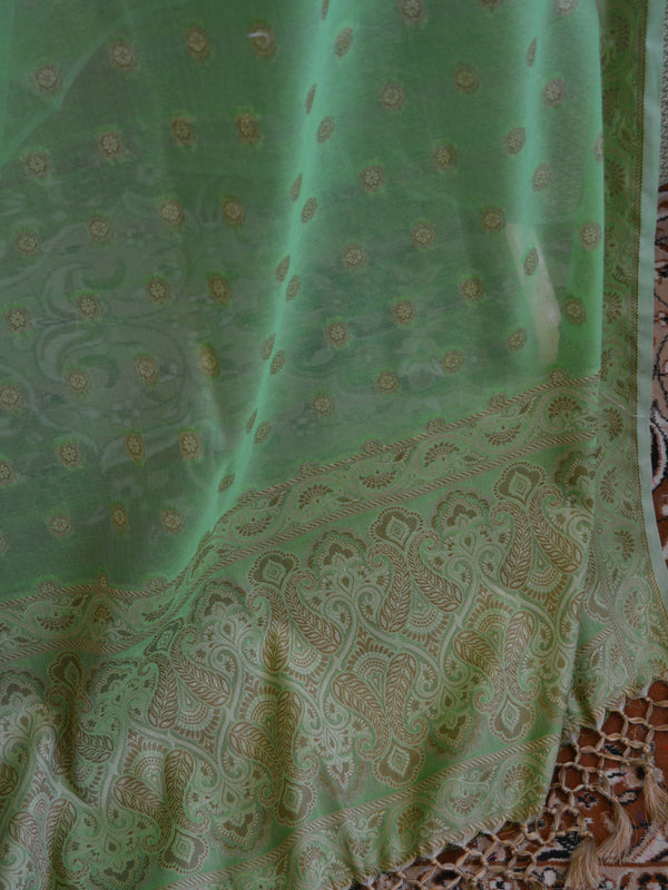 Banarasee Salwar Kameez Cotton Silk Resham Buti Woven Fabric-Green