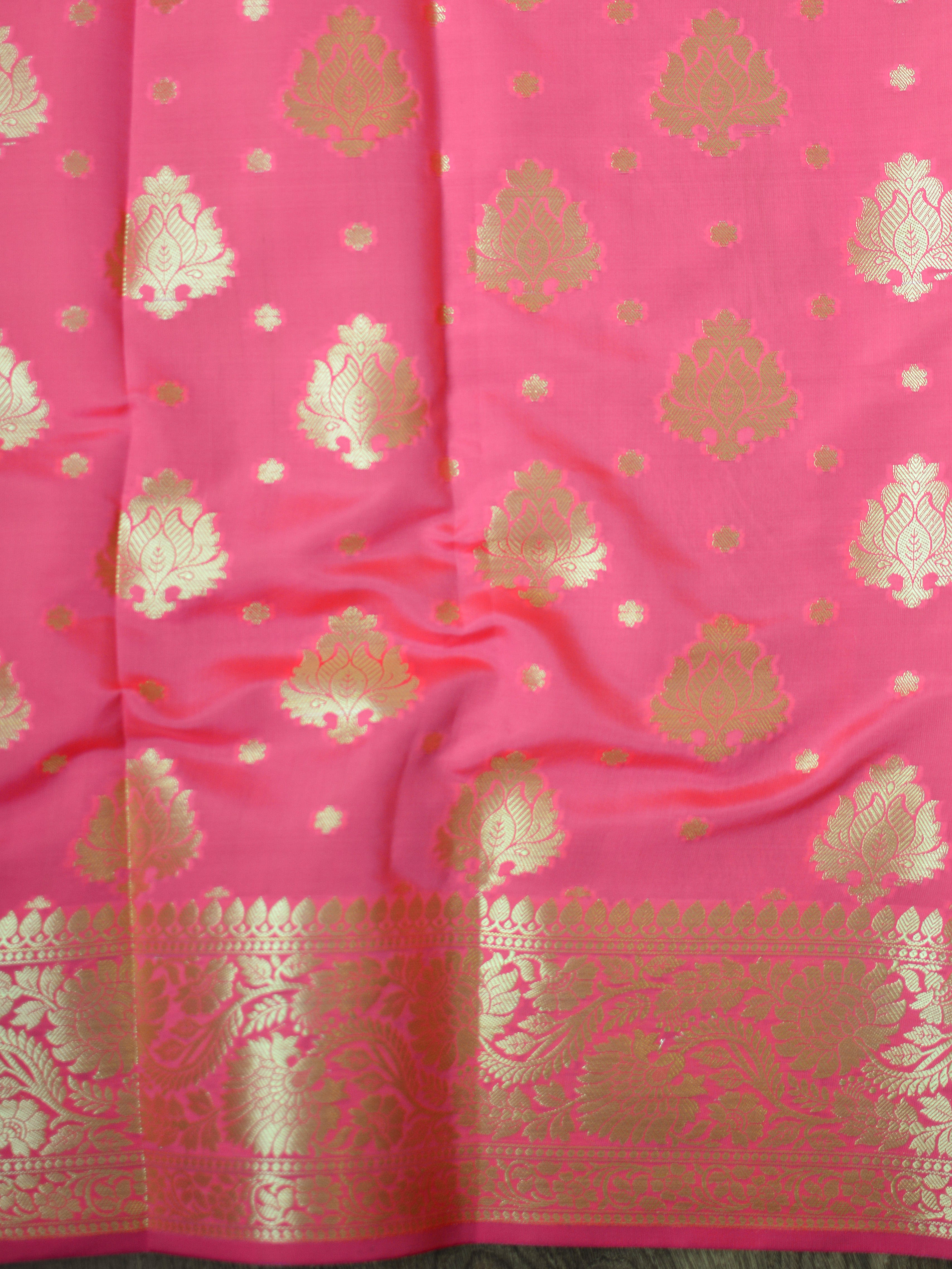 Banarasee Cotton Silk Mix Saree With Big Zari Buta-Peach