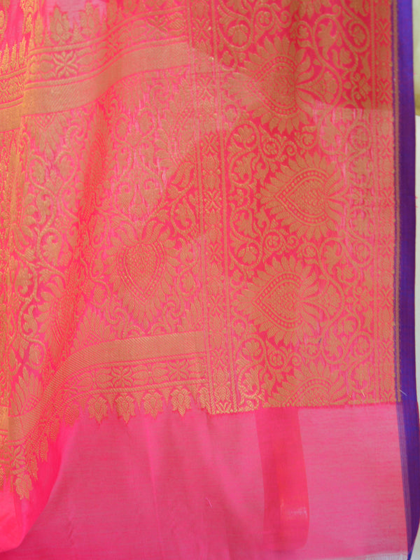 Banarasee Chanderi Cotton Dupatta With Copper Zari Design-Pink