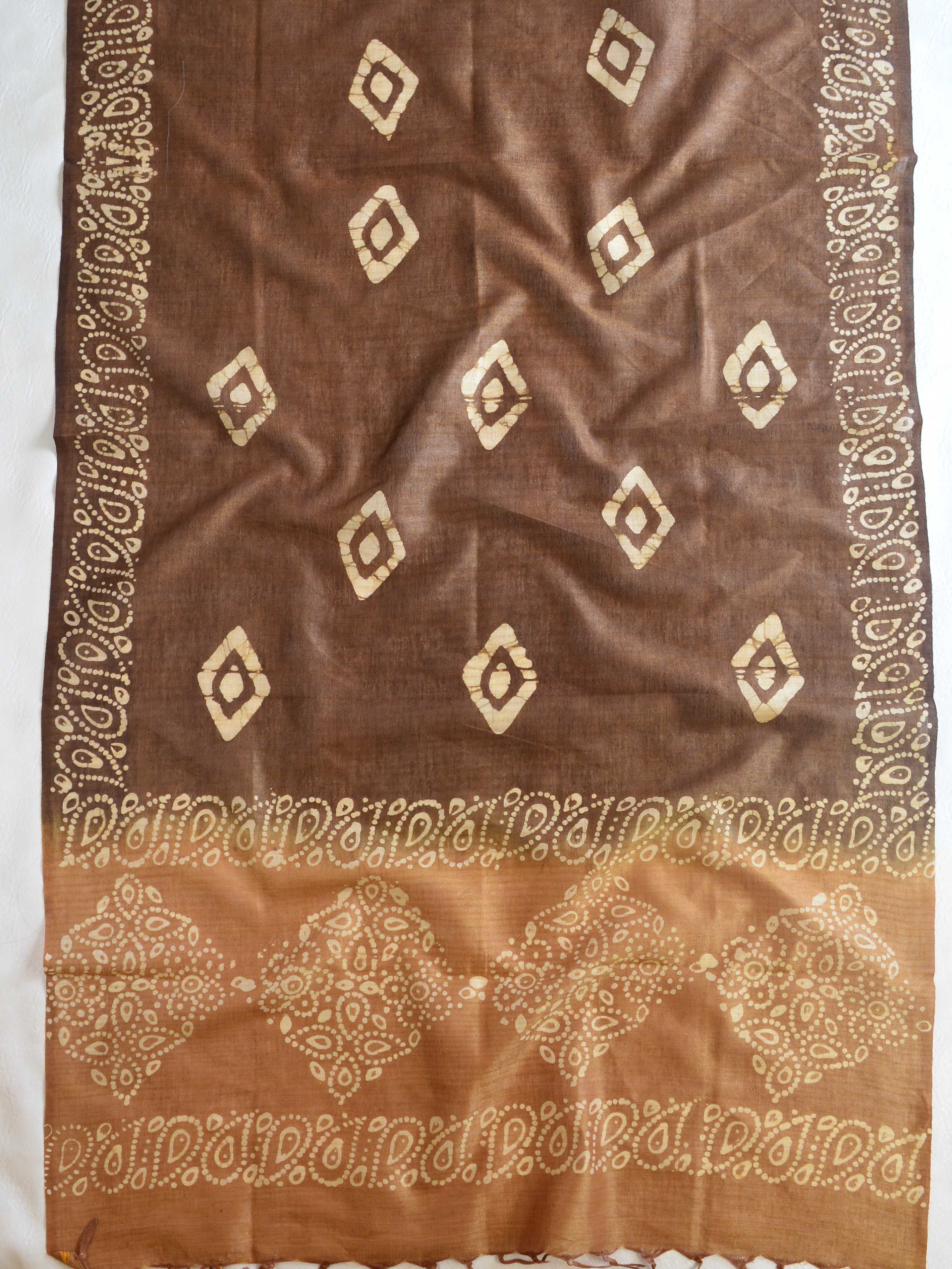 Pure Handloom Khadi Cotton Hand-Dyed Batik Pattern Salwar Kameez Dupatta Set-Brown