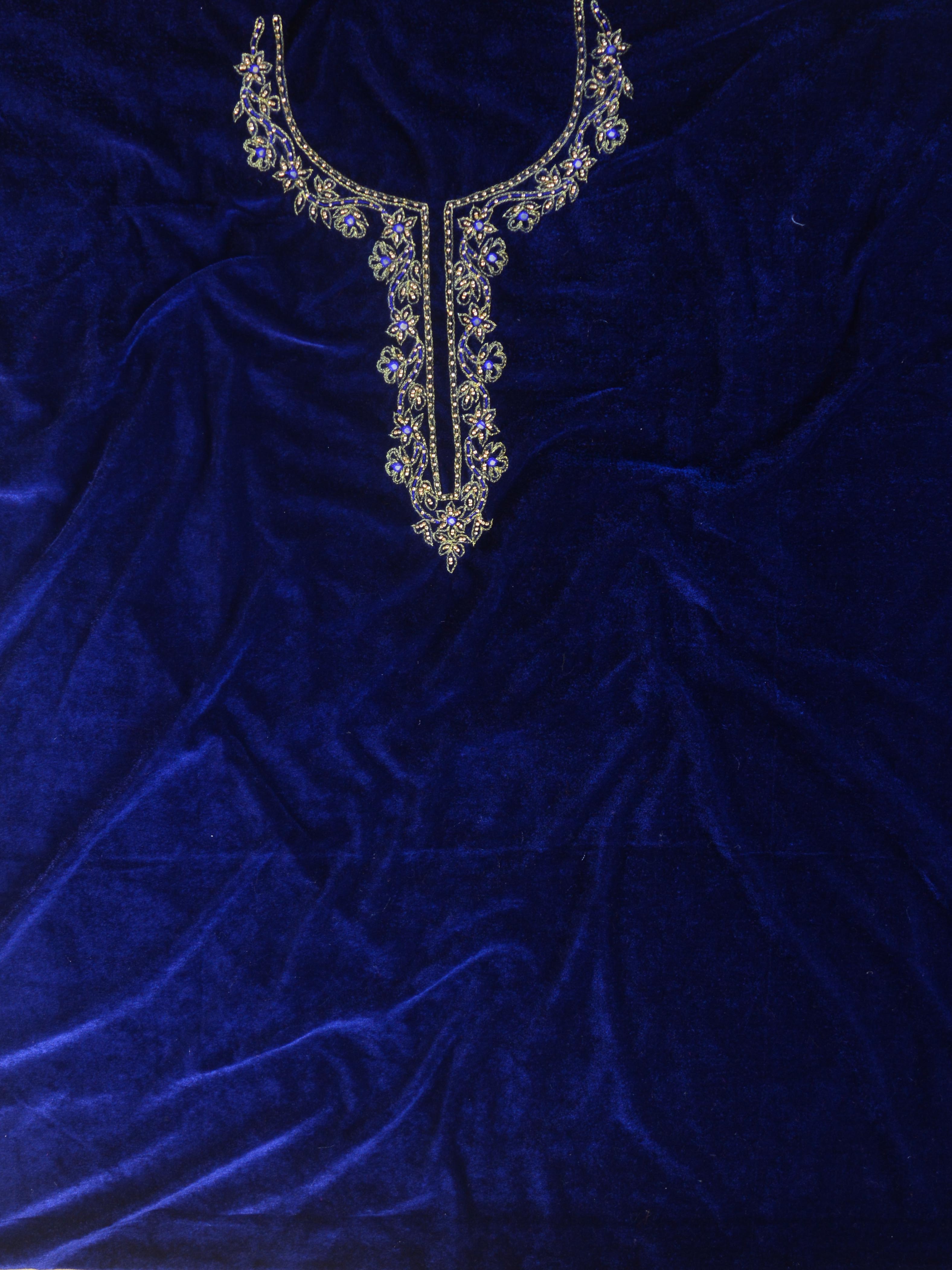 Banarasee Hand-Embroidered Velvet Salwar Kameez Set-Blue