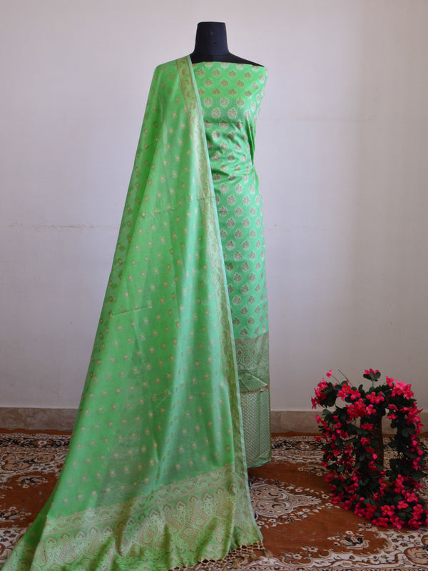 Banarasee Salwar Kameez Cotton Silk Resham Buti Woven Fabric-Green