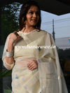 Banarasee Organza Mix Saree With Buti Design & Zari Border-Ivory white