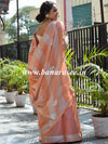 Banarasee Handloom Pure Linen By Tissue Saree With Pearl Embroidery-Peach