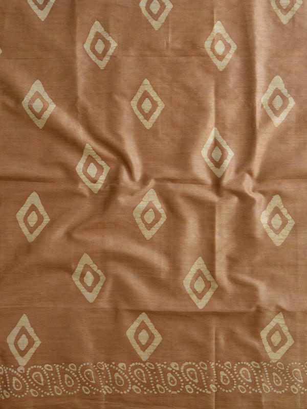 Pure Handloom Khadi Cotton Hand-Dyed Batik Pattern Salwar Kameez Dupatta Set-Brown