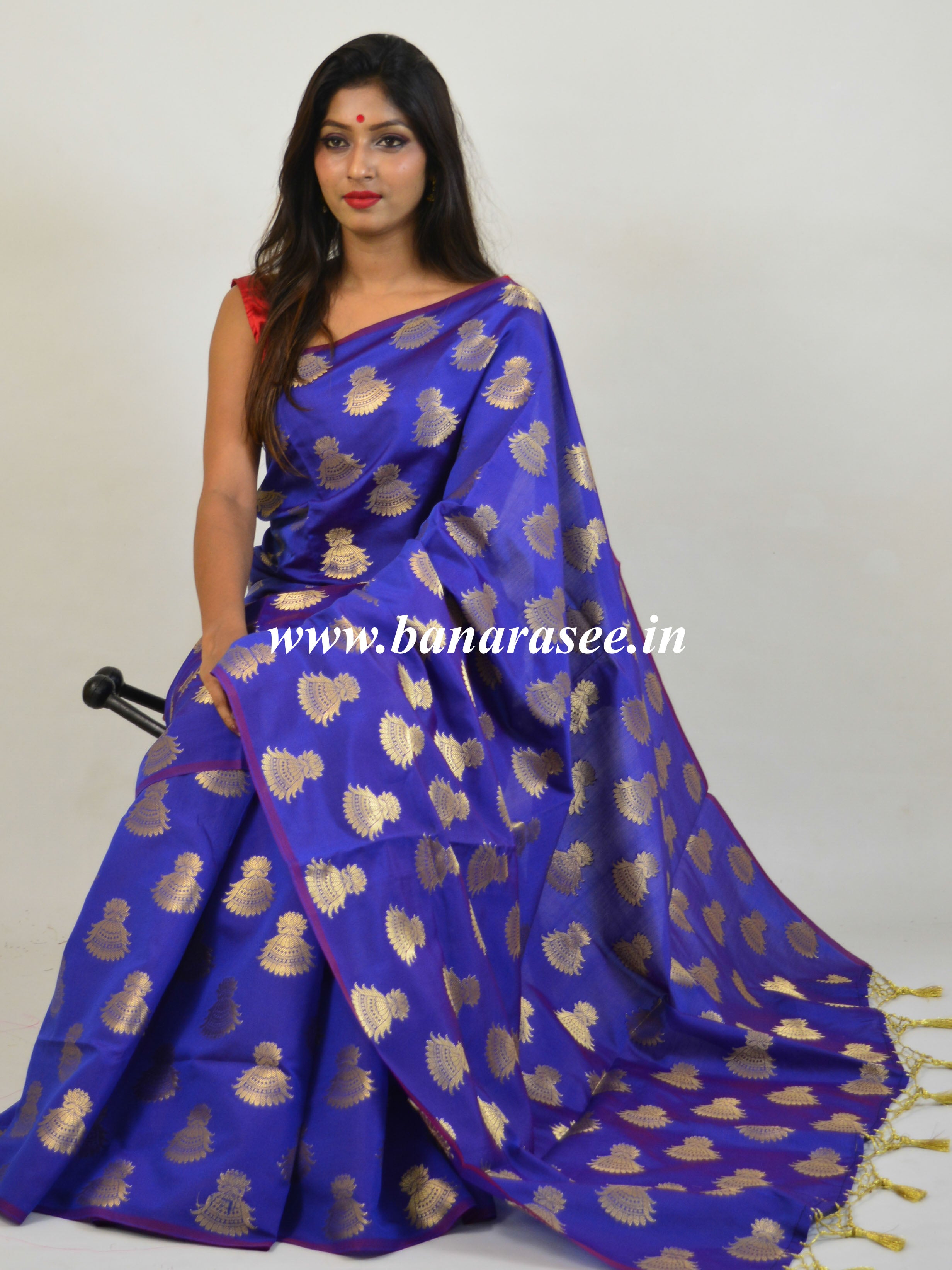 Banarasee Handwoven Semi Silk Saree With Jhumki Motif-Violet