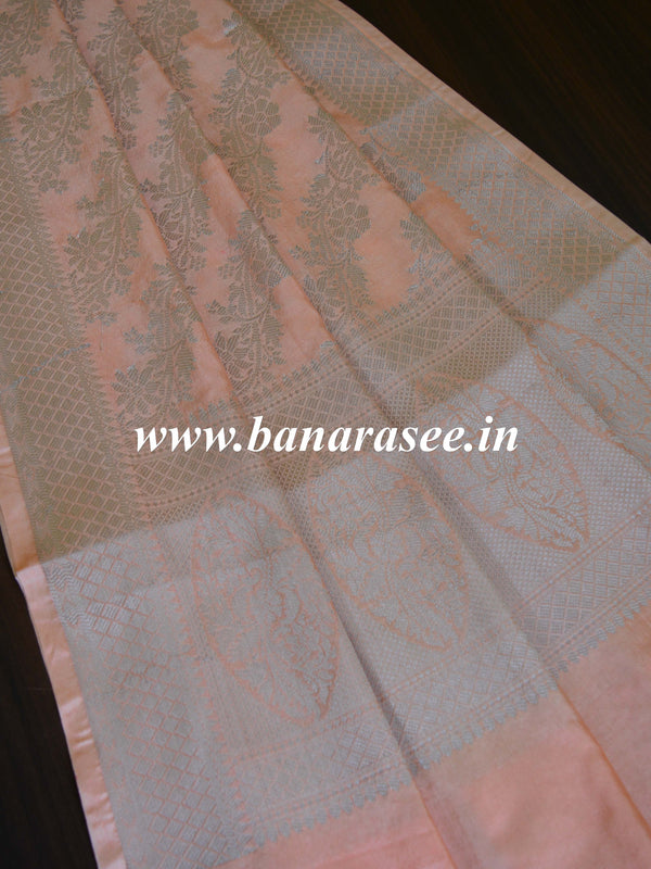 Banarasee Art Silk Dupatta Floral Stripes Design-Peach