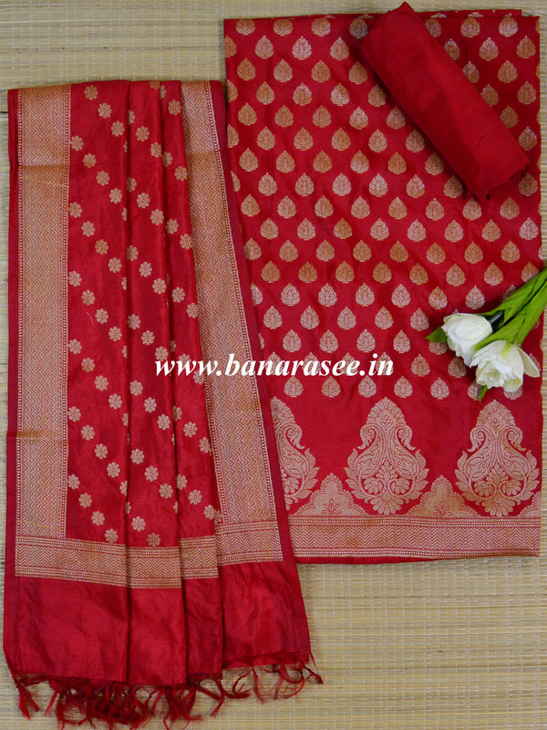 Banarasee Salwar Kameez Glossy Semi Silk Fabric-Red