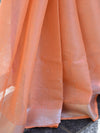Banarasee Handloom Pure Linen By Tissue Saree With Pearl Embroidery-Peach