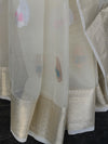 Banarasee Organza Mix Saree With Buti Design & Zari Border-Ivory white