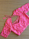 Banarasee Pure Silk Brocade Fabric Blouse-Neon Pink