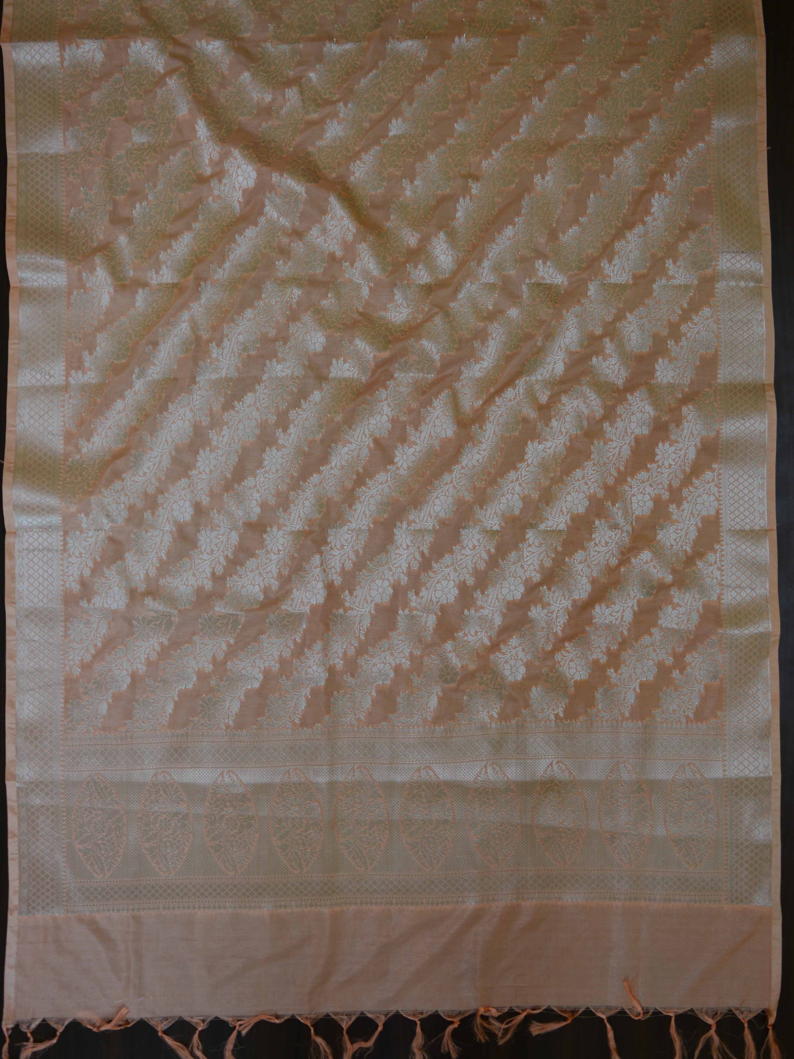 Banarasee Art Silk Dupatta Floral Stripes Design-Peach