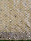 Banarasee Brocade Salwar Kameez Fabric With Mirror Work-Beige & Pink